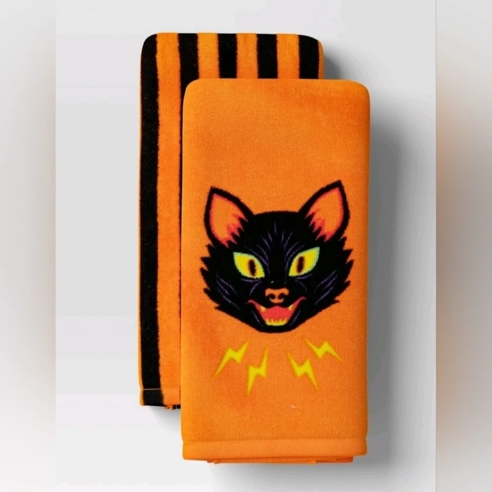 New Target Hyde & EEK 2pk Halloween Kitchen Terry Towels Retro Cat and Stripe
